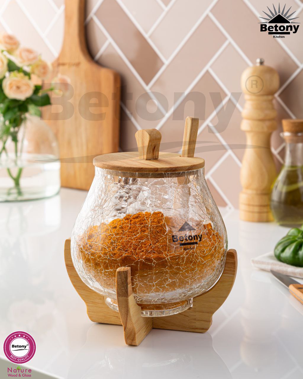 جا ادویه چوب و شیشه